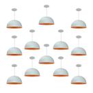Kit 12 Luminária Pendente Meia Lua 24cm Com Interior Laranja Fiação 110/220v