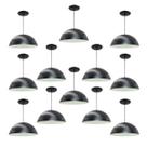 Kit 12 Luminária Pendente Meia Lua 34cm Com Interior Branco Brilho Com Fiação 110/220v