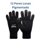 Kit 12 Luvas de trabalho segurança e proteção malha pigmentada preta com CA Kit 12 Luvas de trabalho segurança e proteção malha pigmentada preta com CA