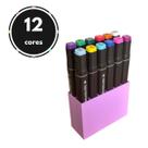 Kit 12 Marcadores Ponta Dupla Caneta Touch com Suporte Organizador Cor Lilás Pintura Colorir