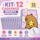 Kit 12 Mini Caderno Infantis Capivara Fofa Espiral Capa Dura 60 Folhas