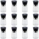 Kit 12 Moedores de Sal e Pimenta Lyor 170ml Vidro Moinho de Cerâmica e Tampa Plástica Preta