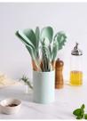 Kit 12 Pçs Utensílios De Cozinha Em Silicone Cabo Madeira
