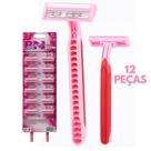 Kit 12 Peças Barbeador Descartáveis Rosa com 3 Lâminas e Fita Lubrificante Antialérgico Multiuso Kit 12 Peças Barbeador Descartáveis Rosa com 3 Lâminas e Fita Lubrificante Antialérgico Multiuso