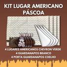 Kit 12 Peças Mesa Posta Lugar americano+porta+guardanapo - Chevron verde