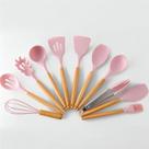 Kit 12 Peças Utensilios de Cozinha Colher Espatula Fue Pincel Cor:Rosa