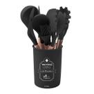 Kit 12 Peças Utensílios De Cozinha Em Silicone Preto Cabo Madeira Ke Home
