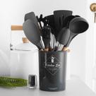 Kit 12 Peças UTENSÍLIOS DE COZINHA Talheres Silicone Madeira linha PREMIUM - OMG