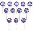 Kit 12 Picks Decorativos Arranjo de Flor Madeira Aniversário