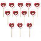Kit 12 Picks Decorativos Arranjo de Flores Madeira Casal