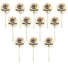Kit 12 Picks Decorativos Arranjo Flores Madeira Feliz Niver