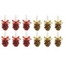 Kit 12 Pinhas Naturais Enfeite Natal Dourada Vermelha 5cm