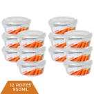 Kit 12 Pote de Vidro Hermético comTampa 4Travas Redondo 950ml