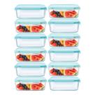 Kit 12 Pote de Vidro Marmita Hermético Retangular com Tampa Azul Vedação 640ml Em Casa Tem