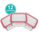 Kit 12 Pote Vidro 520ml Hermético 4 Travas Marmita Fit Tampa