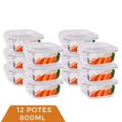 kit 12 Pote Vidro Hermético Mantimento Tampa Plástico 800ml