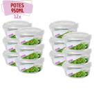 kit 12 Pote Vidro Hermético Tampa 4 Travas Redondo 950ml