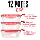 Kit 12 Potes 1,5 Litros Transparente Marmita Fitness com travas
