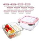 Kit 12 Potes De Vidro 300ml 2 Divisórias Hermético Marmita Fit Com Trava Quadrada