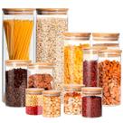 Kit 12 Potes Herméticos de Vidro Tampa de Bambu e Etiquetas com Caneta Simply Home