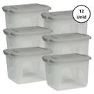 Kit 12 Potes Organizador Cinza 3L Com Tampa