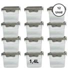 Kit 12 Potes Quadrado Com 4 Travas 1,4L Camurça