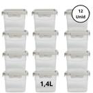 Kit 12 Potes Quadrado Com 4 Travas 1,4L Off White