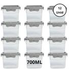 Kit 12 Potes Quadrado Com 4 Travas 700ML Cinza