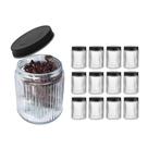 Kit 12 Potes Vidro Canelado 600ml Tampa Preta Para Temperos