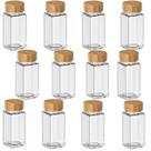 Kit 12 Potes Vidro Quadrado 125ml Tampa Bambu com Fechamento Vedado Organização para Cozinha Armário Gaveta Bancada Temperos Utensílio
