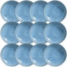 Kit 12 Pratos Fundos 830ml Cerâmica Azul Linhas Breeze 22,5cm Mesa Jantar Porto Brasil
