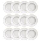 Kit 12 Pratos Fundos Branco Borda Dourada Porcelana Elisa 23cm Filetado Tramontina