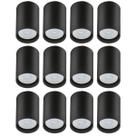 Kit 12 Spots de Sobrepor para Teto 8x12,5cm Preto Bivolt Luminária PAR20 Zoom