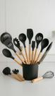 Kit 12 Utensílios Cozinha Silicone Cabo Madeira