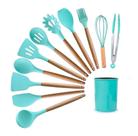 Kit 12 Utensilíos De Cozinha Em Silicone E Cabo De Madeira