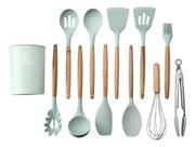 Kit 12 Utensílios De Cozinha Silicone E Madeira Premium