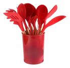 Kit 12 Utensílios Silicone Com Cabo De Madeira Vermelho
