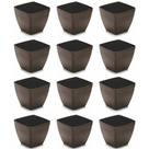 Kit 12 Vasos PRETO Quadrado 750ml Vaso Pequeno de Plástico Elegance Plantas Flores Jardim Varanda