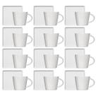 Kit 12 Xícaras de Café 90ml em Porcelana Branca com Pires Quadrado Germer