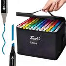 Kit 120 Canetas Marcador Ponta Dupla Touch Coloridas Premium Domni