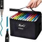Kit 120 Canetinhas Coloridas Ponta Fina Grossa Colorir Pincel Marcador Desenho Vibrante Estojo Marca Texto Crianças