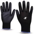 Kit 12PR Luva Trico Pu Preta Nylon Revest T.8 M - Kalipso