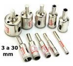 Kit 13 brocas serra copo diamantadas furar vidro cerâmica porcelanato marmore granito azulejo