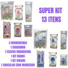 Kit 13 peças para Bebê Mamadeiras Escova Mamadeira Kit Banho Kit Higiene e Mordedor Chocalho