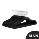 Kit 15 Cabides De Veludo Adultos Slim Ultra Finos Antideslizante Preto Organização Casa Domus Vita
