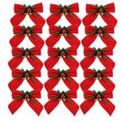 Kit 15 Laços Vermelho Aveludado Decorado Mini Sinos Dourado 11x11cm - Magizi