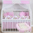 Kit 15 peças Protetor Berço Americano com Ninho Redutor Doce de bebê Rosa Floral Jardim para Menina
