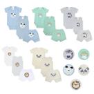 Kit 15 peças Roupa Bebê Enxoval Body Manga Curta Regata e shorts Estampa Bichinhos 100 Algodão