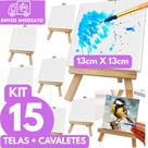 Kit 15 Tela com Cavalete 13X13cm Artes Aquarela Pintura em Tela Ideal para Artesanato e Eventos Tela Atacado
