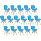 Kit 16 Cadeiras de Jantar Charles Eames Slim Wood Estofada - Azul Kit 16 Cadeiras de Jantar Charles Eames Slim Wood Estofada - Azul